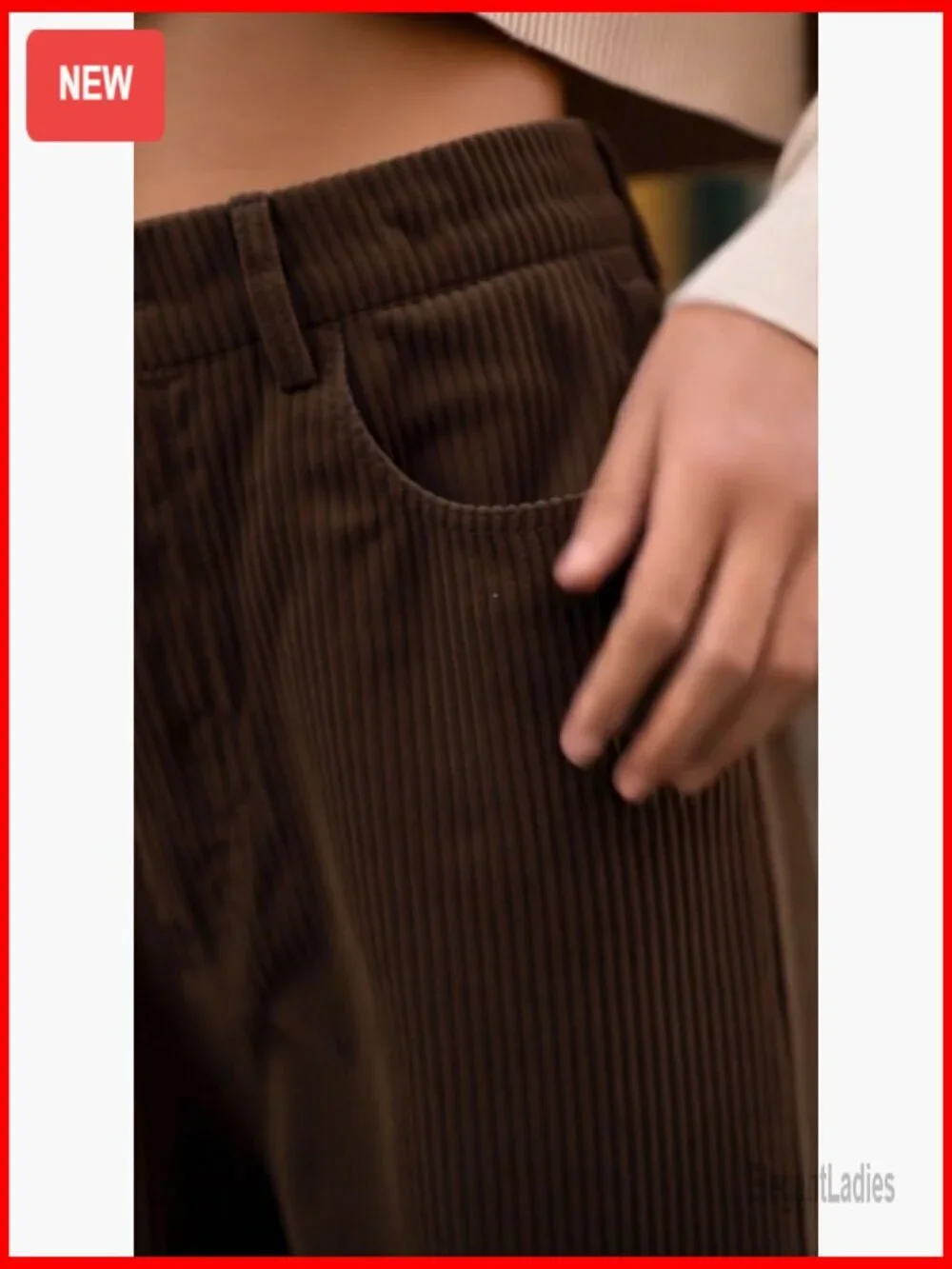 Corduroy Wide Leg Pants Women Elastic Waist Casual Trousers with Pockets